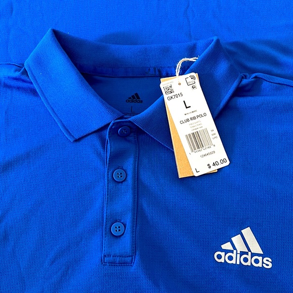 Adidas Aeroready Club Rib Polo Royal Blue NWT Mens Size L - Picture 3 of 4